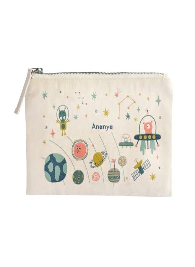 زوبو حقيبة زوبو متعددة الاستخدامات، قابلة للتخصيص بأسماء الأطفال، مصنوعة من القطن الخالص ١٠٠٪ مع سحاب، حقيبة أقلام رصاص للأولاد والبنات، منظم أدوات مدرسية للطلاب، مثالية لمحبي استكشاف الفضاء - Image 1